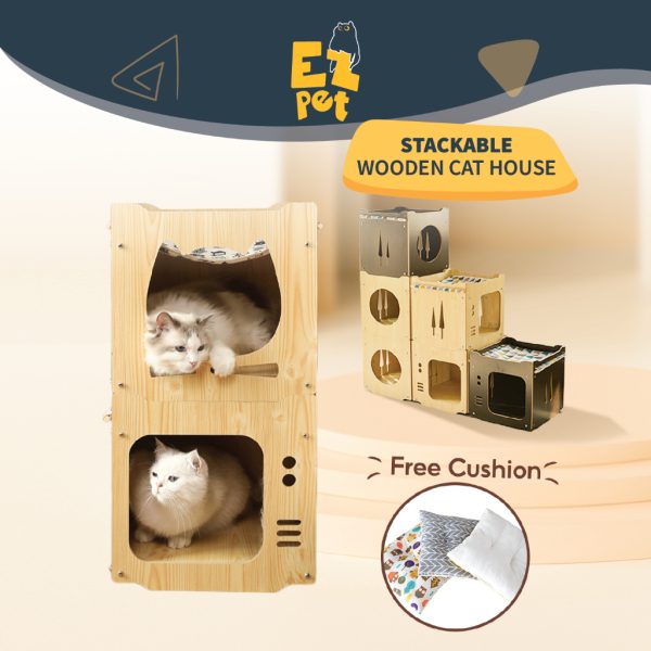 Stackable Wooden Cat House